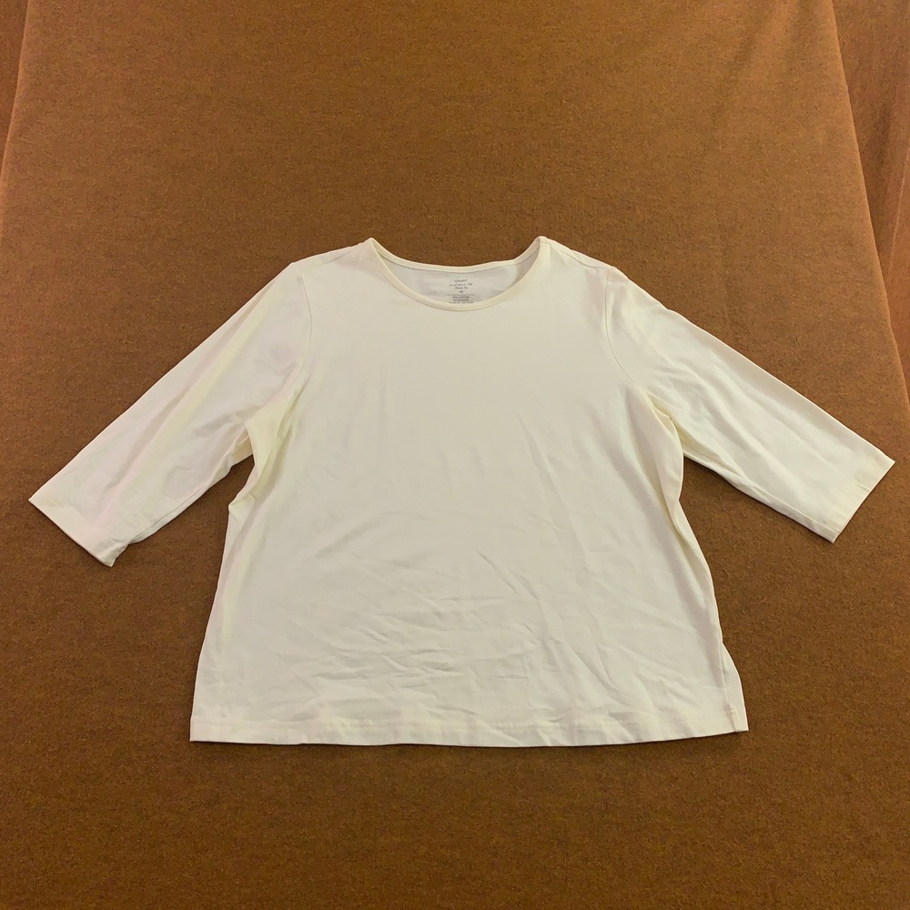 CJ Banks Womens 1X Cream 3/4 Sleeve Classic Fit Cotton Blend Jersey T-Shirt Top
